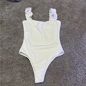 Forever 21 White Ruffle Strap Bodysuit